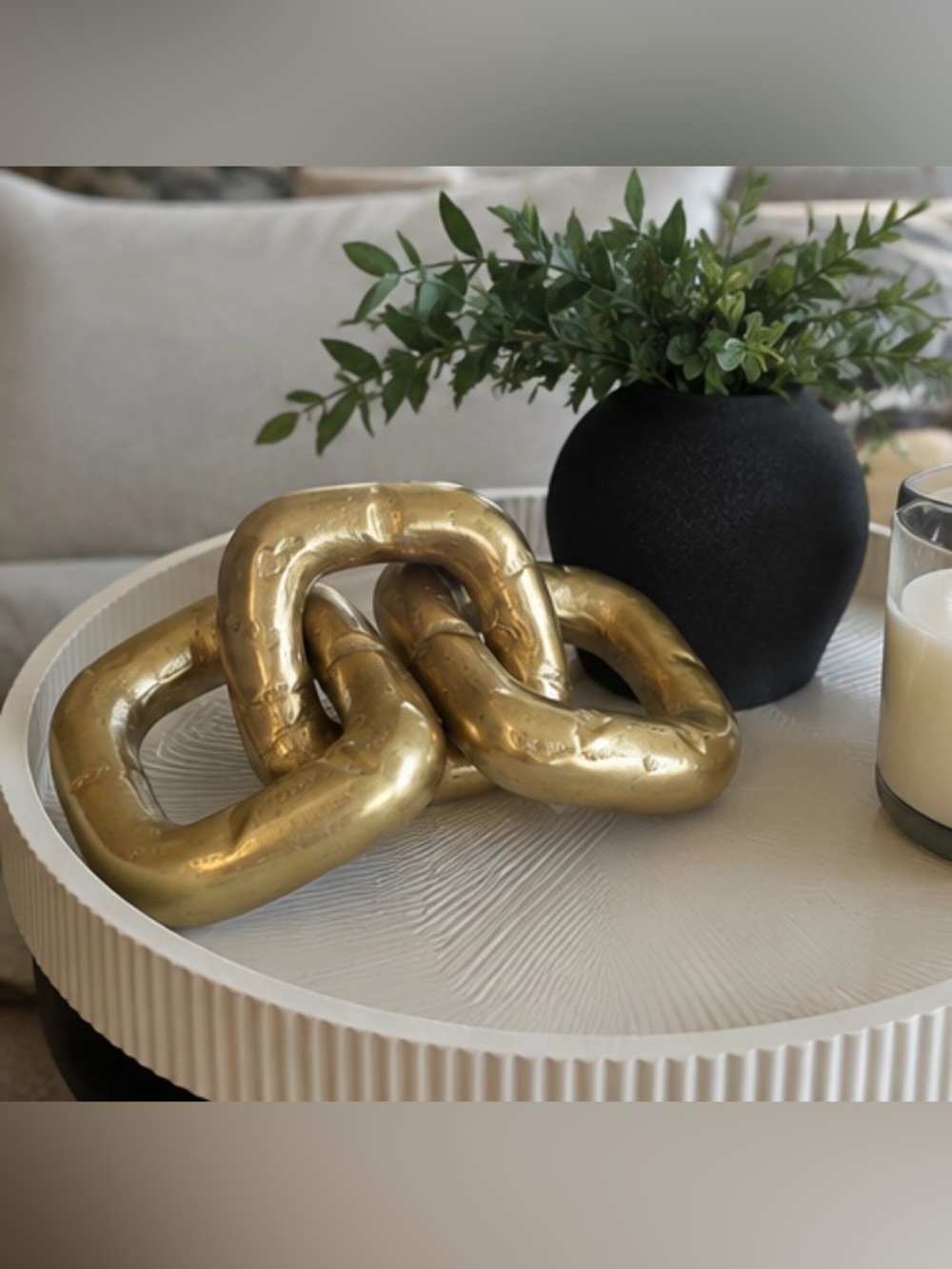 NEW Gold Chain Link Sculpture Handcrafted India Modern Home Decor / accents